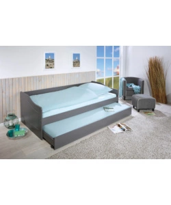 Letto singolo grigio e letto estraibile con funzione divano, 97x208x62 cm